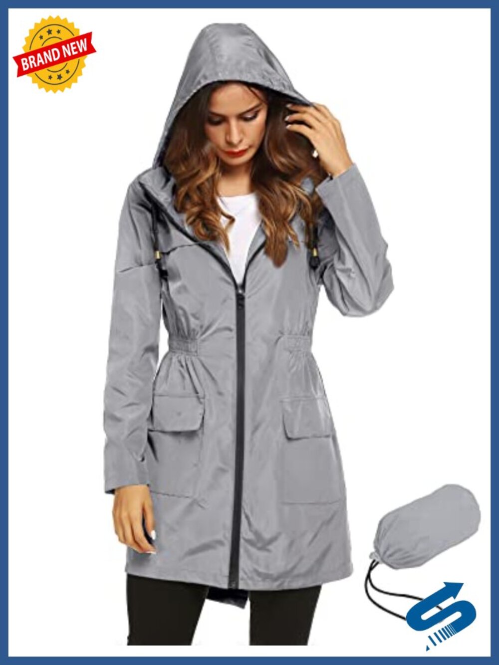 Women's Waterproof Lightweight Packable Rain Jacket Hooded